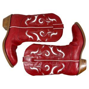 DURANGO Leather Inlaid Cowboy Boots Red White Walking Heel Women's / 8
